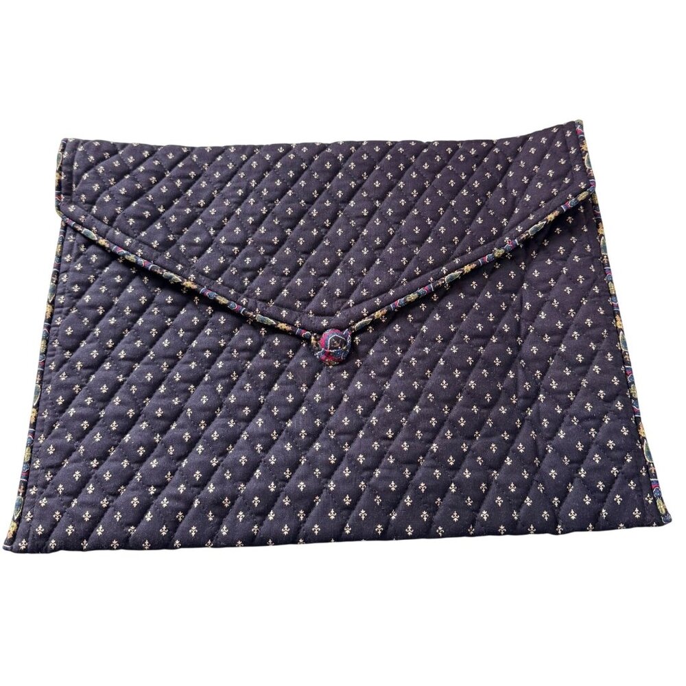 Vintage Vera Bradley Fleur de Lis Quilted Envelope Pouch Navy Made USA